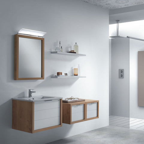 32" Single Vanity, Wall Mount, Drawer with Soft Close, Oak - White, Serie Tino by VALENZUELA