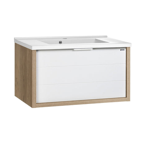 28" Single Vanity, Wall Mount, Drawer with Soft Close, Oak - White, Serie Tino by VALENZUELA