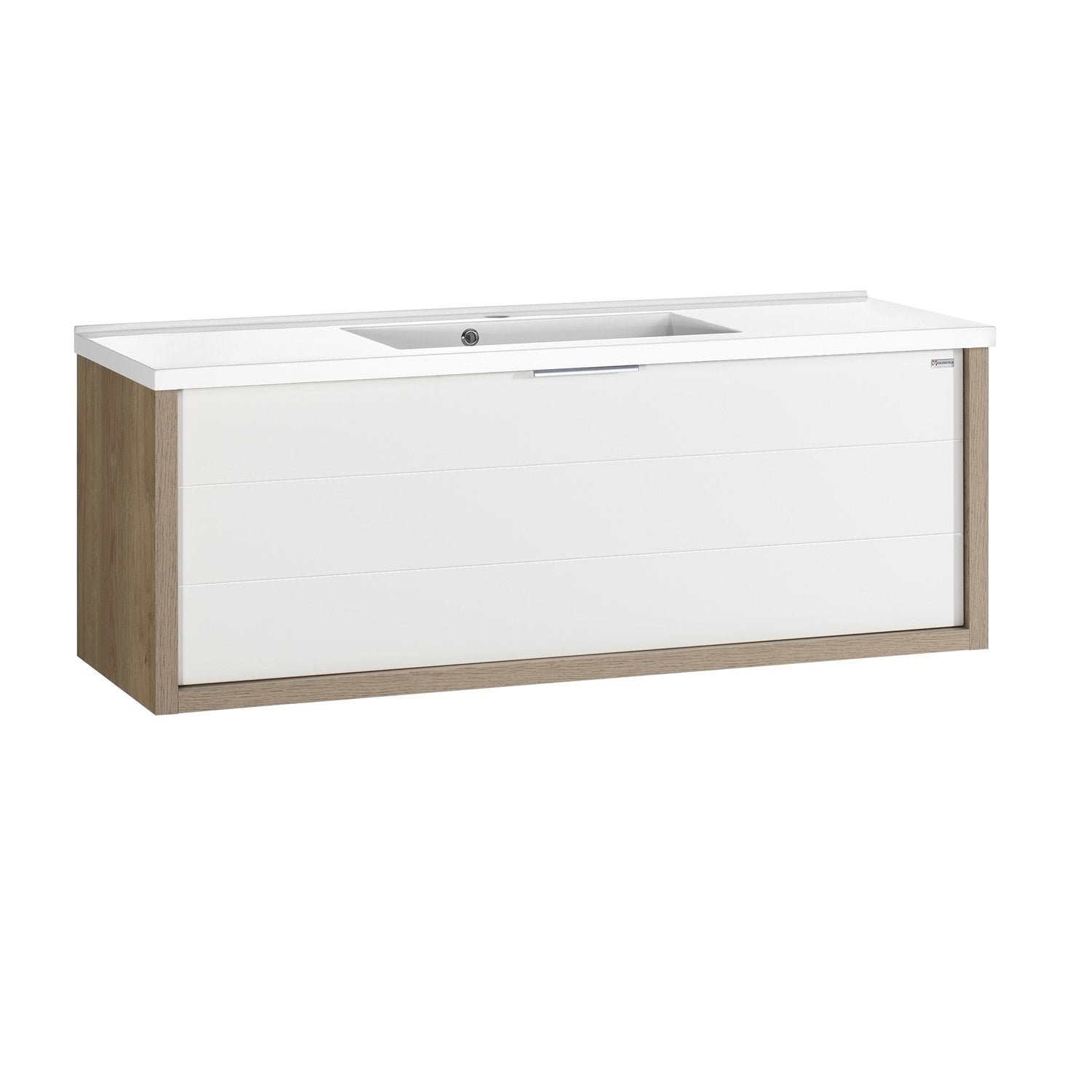 48" Single Vanity, Wall Mount, Drawer with Soft Close, Oak - White, Serie Tino by VALENZUELA