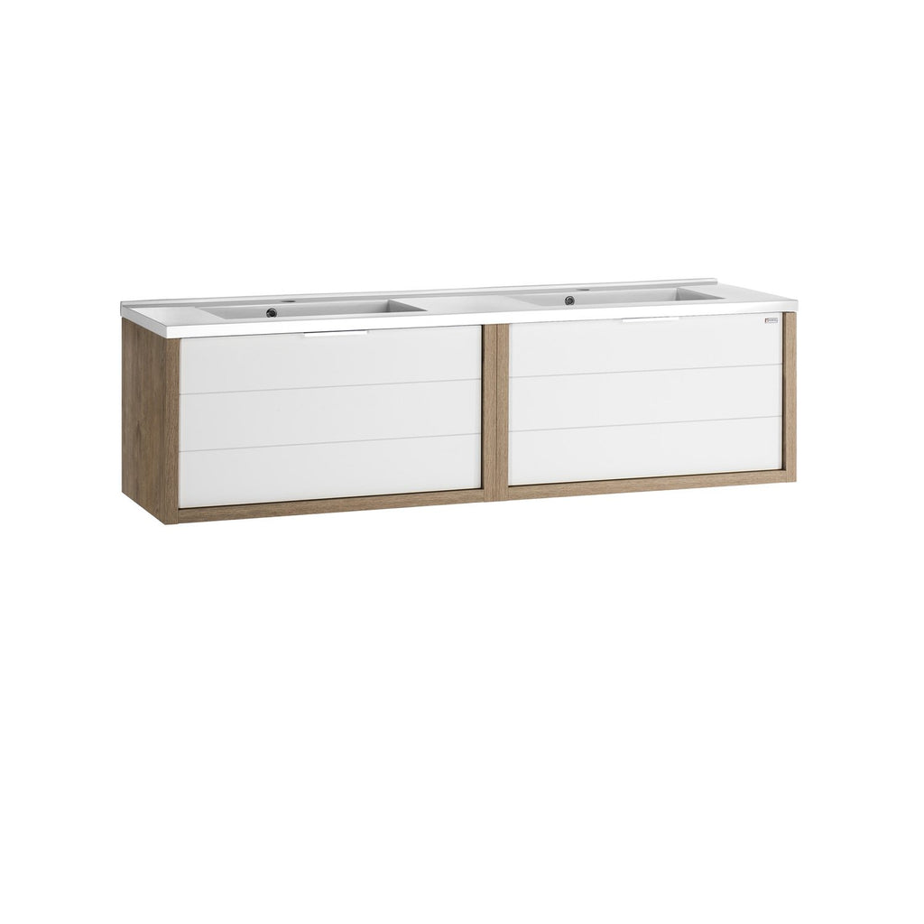 48" Double Vanity, Wall Mount, 2 Drawers with Soft Close, Oak - White, Serie Tino by VALENZUELA