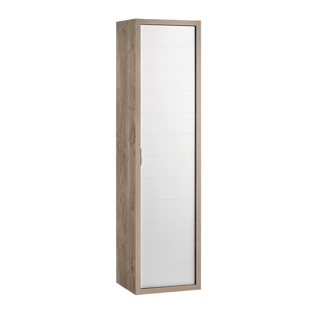 16" Tall Side Cabinet, Wall Mount, 1 Door with Handle Soft Close and Reversible Opening, Oak - White, Serie Tino by VALENZUELA