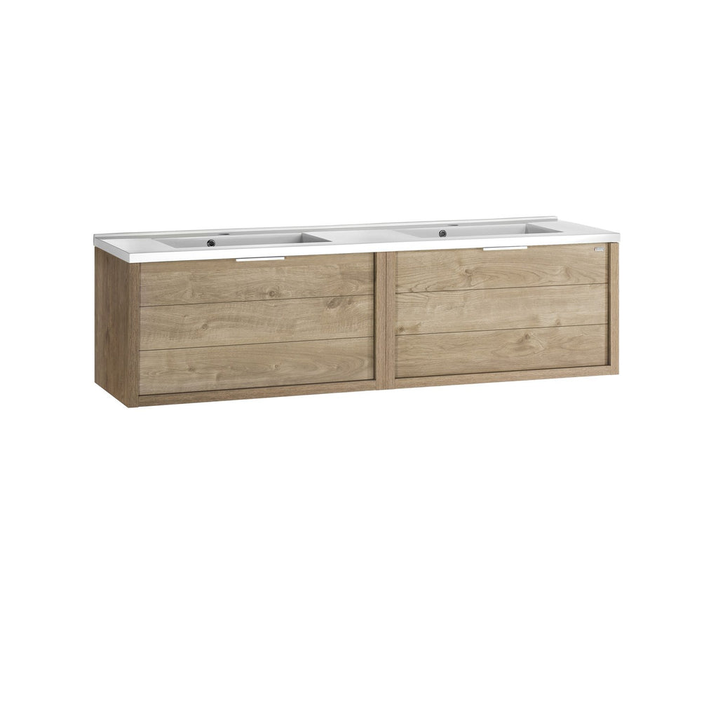 64" Double Vanity, Wall Mount, 2 Drawers with Soft Close, Oak, Serie Tino by VALENZUELA