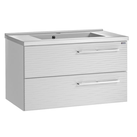 32" Single Vanity, Wall Mount, 2 Drawers with Soft Close, White Glossy, Serie Dune by VALENZUELA