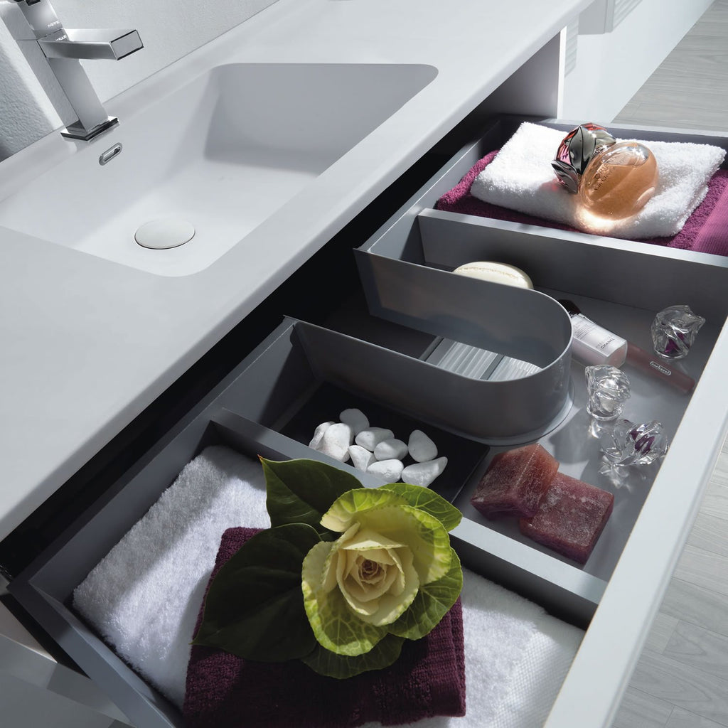 32" Single Vanity, Floor Mount, 3 Drawers with Soft Close, White Glossy, Serie Dune by VALENZUELA