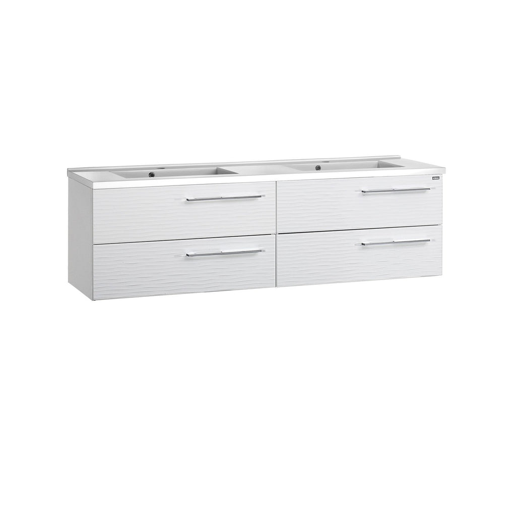 64" Double Vanity, Wall Mount, 4 Drawers with Soft Close, White, Serie Dune by VALENZUELA