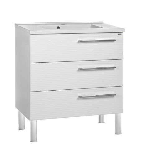 28" Single Vanity, Floor Mount, 3 Drawers with Soft Close, White Glossy, Serie Dune by VALENZUELA