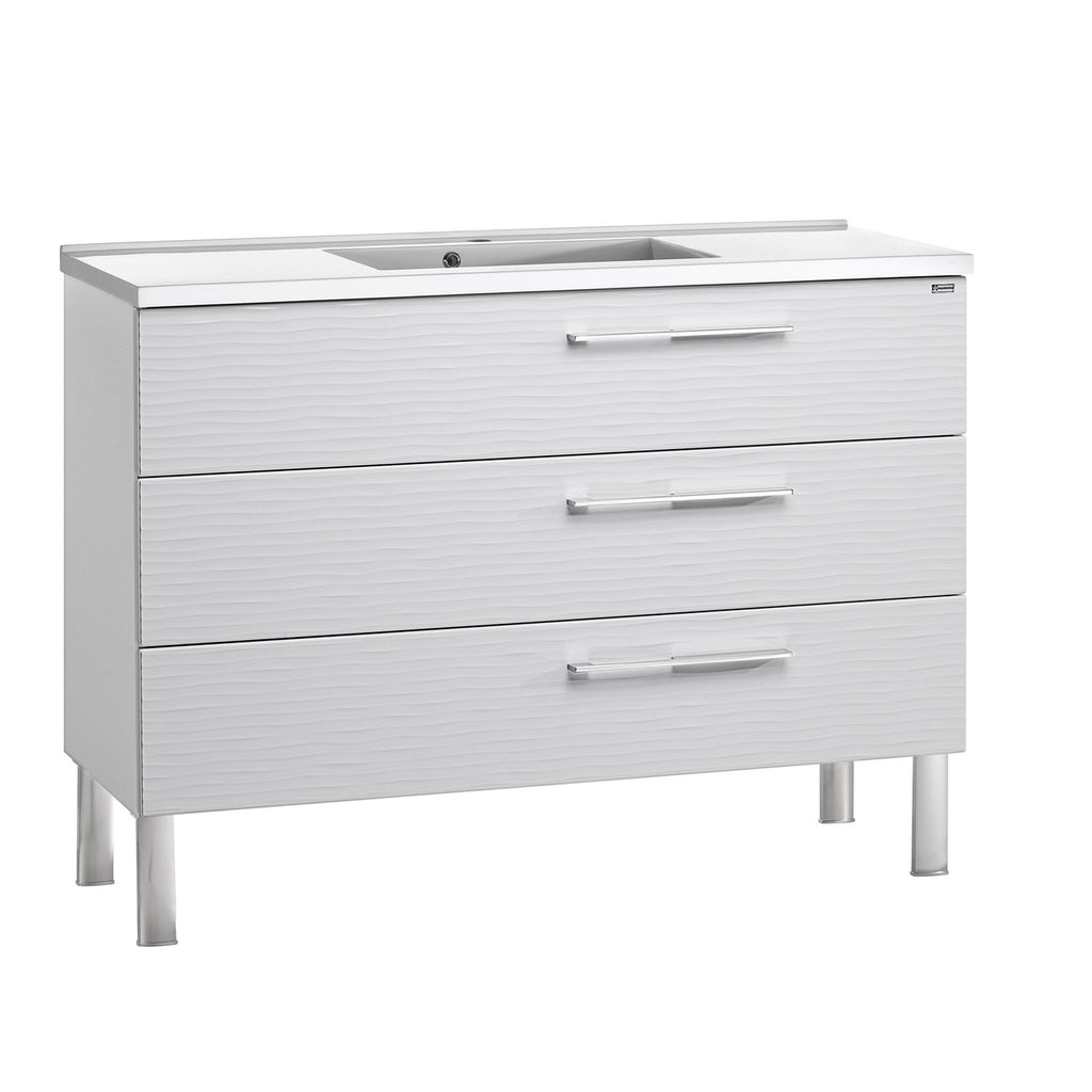 48" Single Vanity, Floor Mount, 3 Drawers with Soft Close, White Glossy, Serie Dune by VALENZUELA