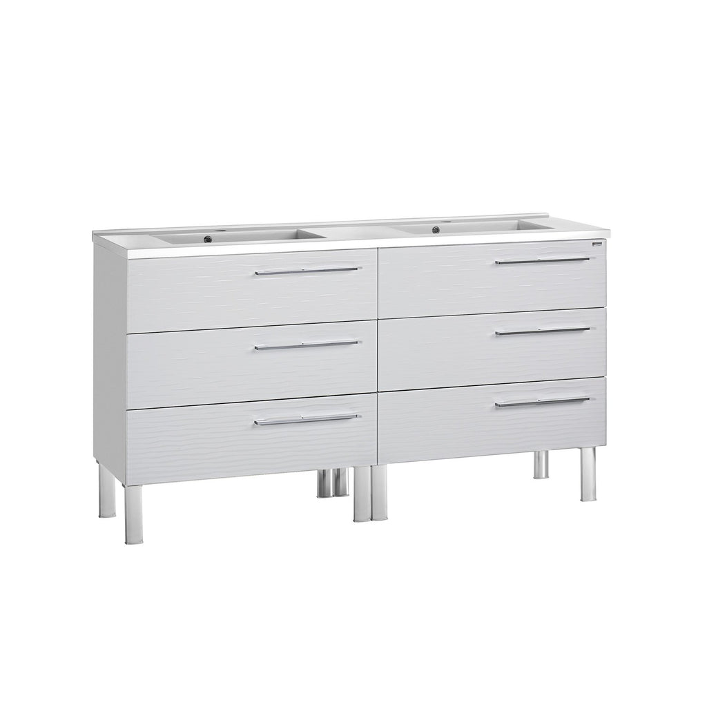 48" Double Vanity, Floor Mount, 6 Drawers with Soft Close, White, Serie Dune by VALENZUELA