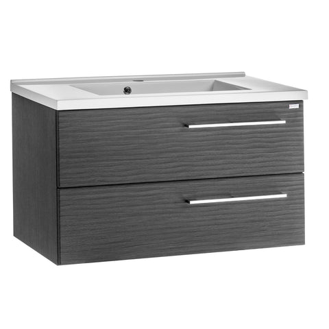 28" Single Vanity, Wall Mount, 2 Drawers with Soft Close, Grey, Serie Dune by VALENZUELA