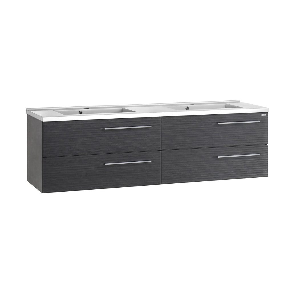 64" Double Vanity, Wall Mount, 4 Drawers with Soft Close, Grey, Serie Dune by VALENZUELA