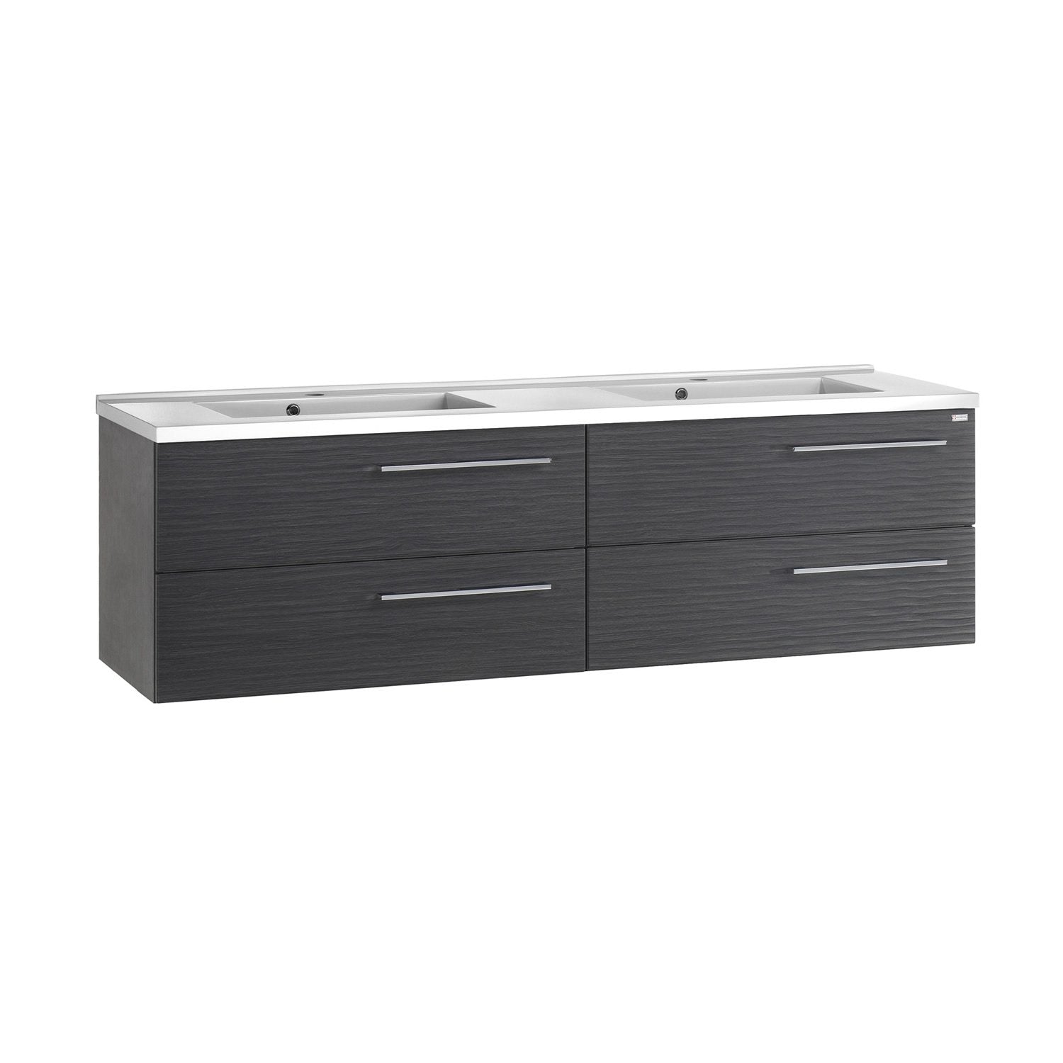 56" Double Vanity, Wall Mount, 4 Drawers with Soft Close, Grey, Serie Dune by VALENZUELA