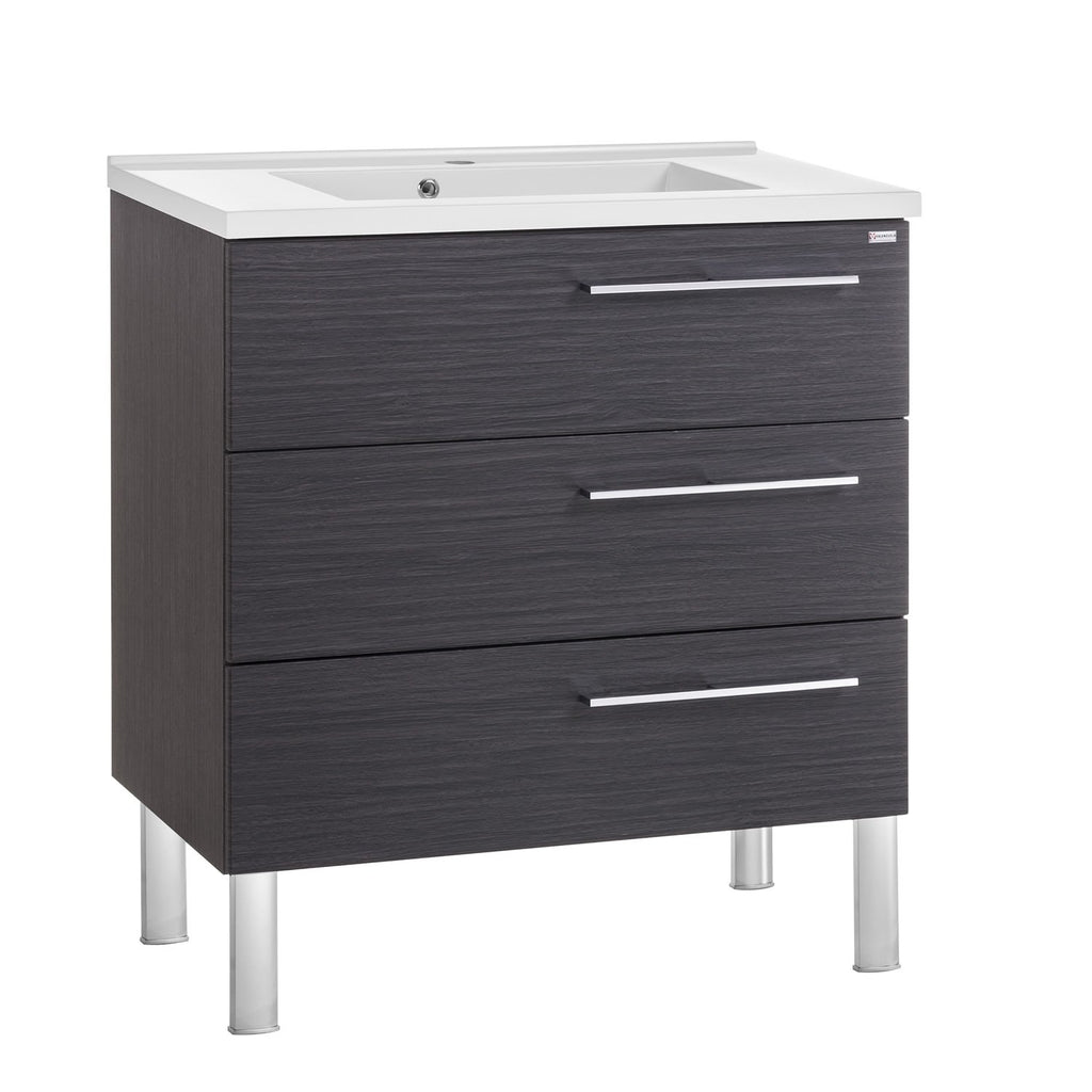32" Single Vanity, Floor Mount, 3 Drawers with Soft Close, Grey, Serie Dune by VALENZUELA