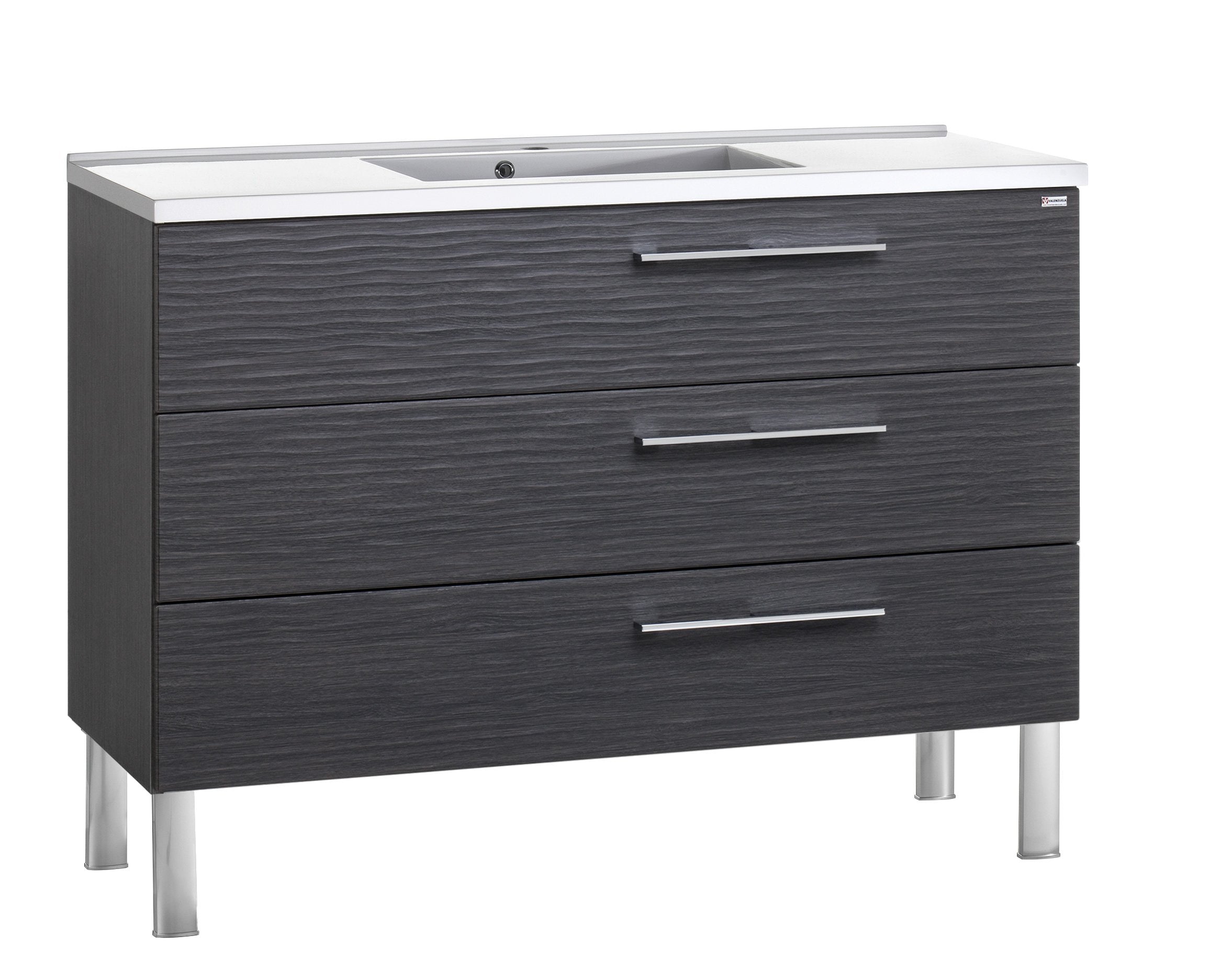 48" Single Vanity, Floor Mount, 3 Drawers with Soft Close, Grey, Serie Dune by VALENZUELA