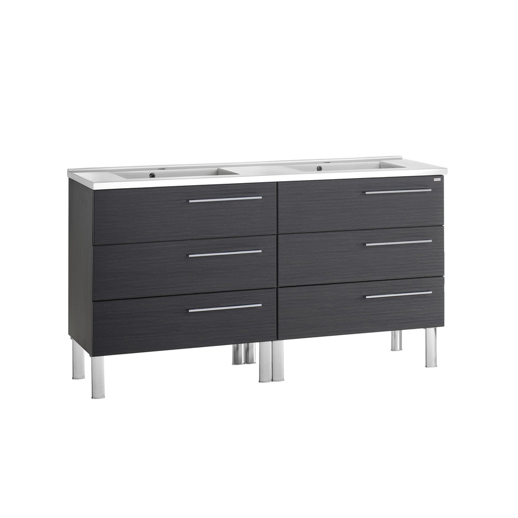 48" Double Vanity, Floor Mount, 6 Drawers with Soft Close, Grey, Serie Dune by VALENZUELA