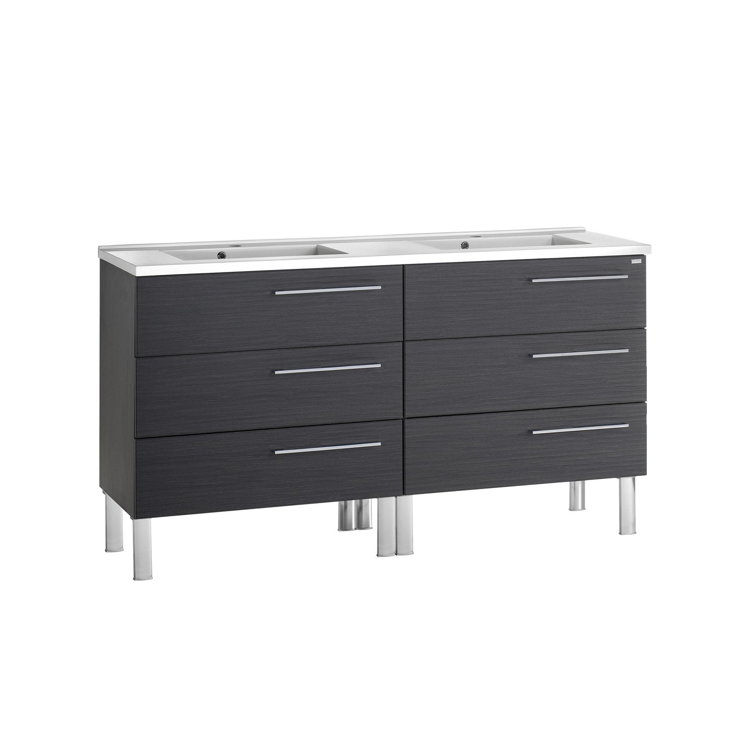 56" Double Vanity, Floor Mount, 6 Drawers with Soft Close, Grey, Serie Dune by VALENZUELA