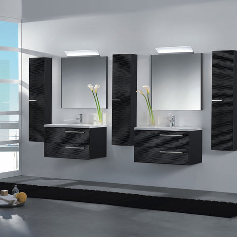 28" Single Vanity, Wall Mount, 2 Drawers with Soft Close, Black Glossy, Serie Dune by VALENZUELA