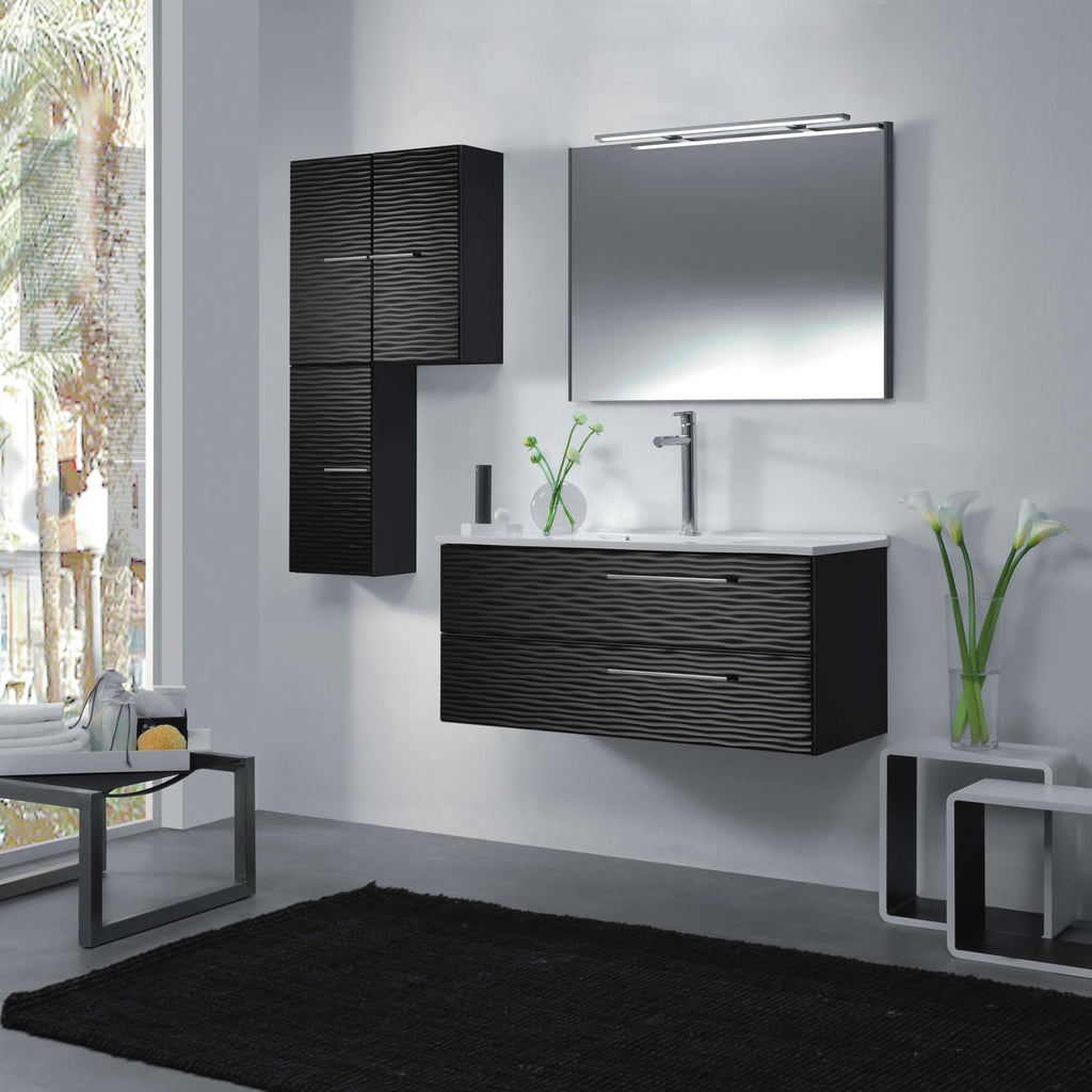 48" Single Vanity, Wall Mount, 2 Drawers with Soft Close, Black Glossy, Serie Dune by VALENZUELA