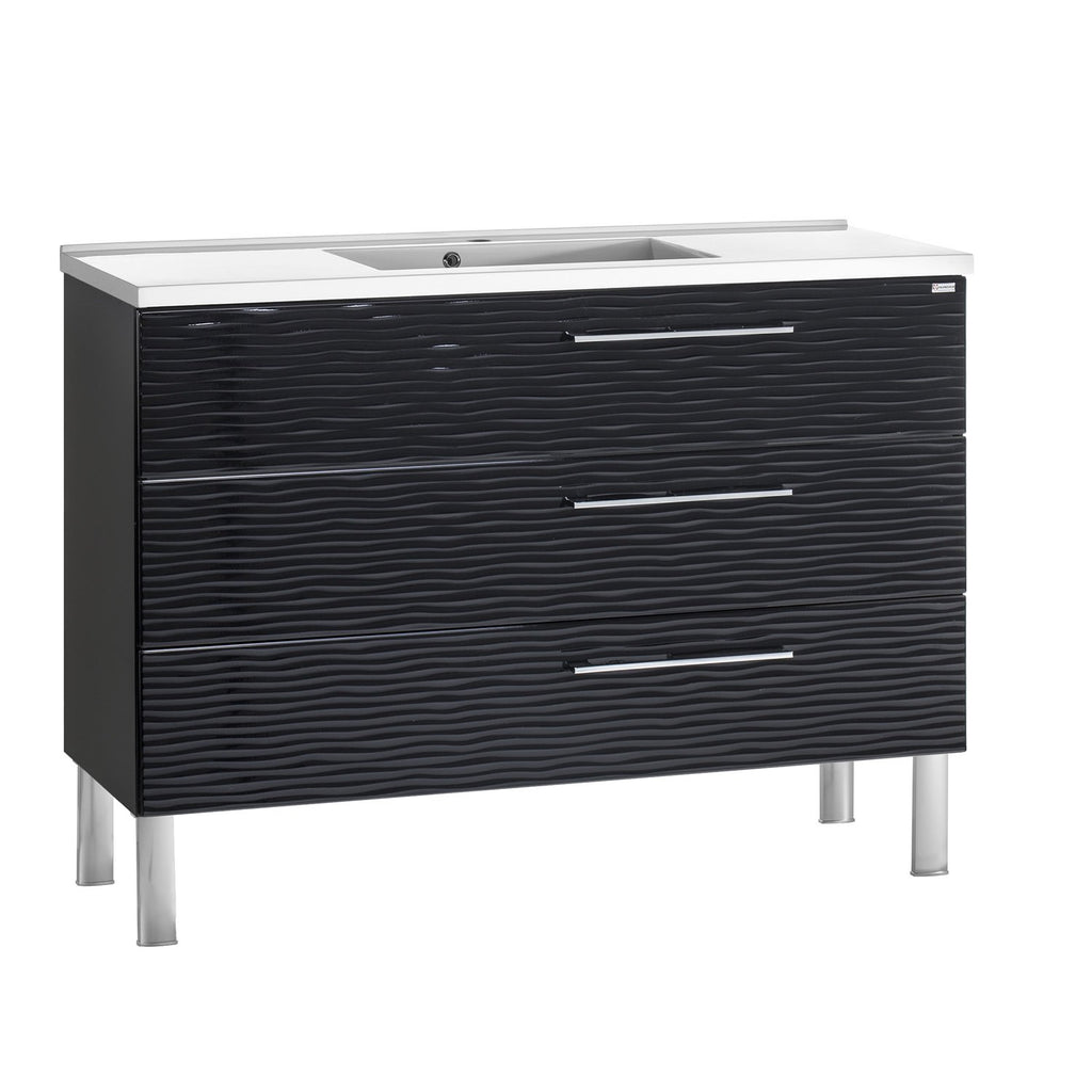 48" Single Vanity, Floor Mount, 3 Drawers with Soft Close, Black Glossy, Serie Dune by VALENZUELA