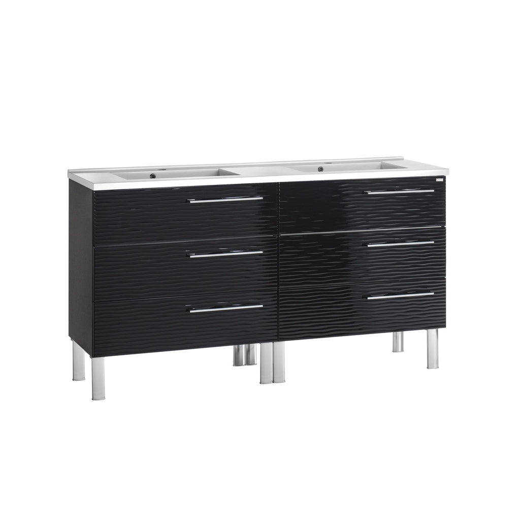 48" Double Vanity, Floor Mount, 6 Drawers with Soft Close, Black, Serie Dune by VALENZUELA