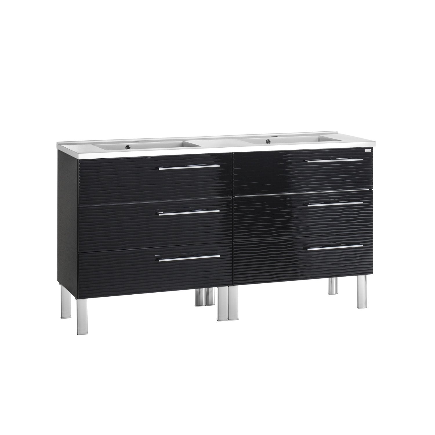 56" Double Vanity, Floor Mount, 6 Drawers with Soft Close, Black, Serie Dune by VALENZUELA