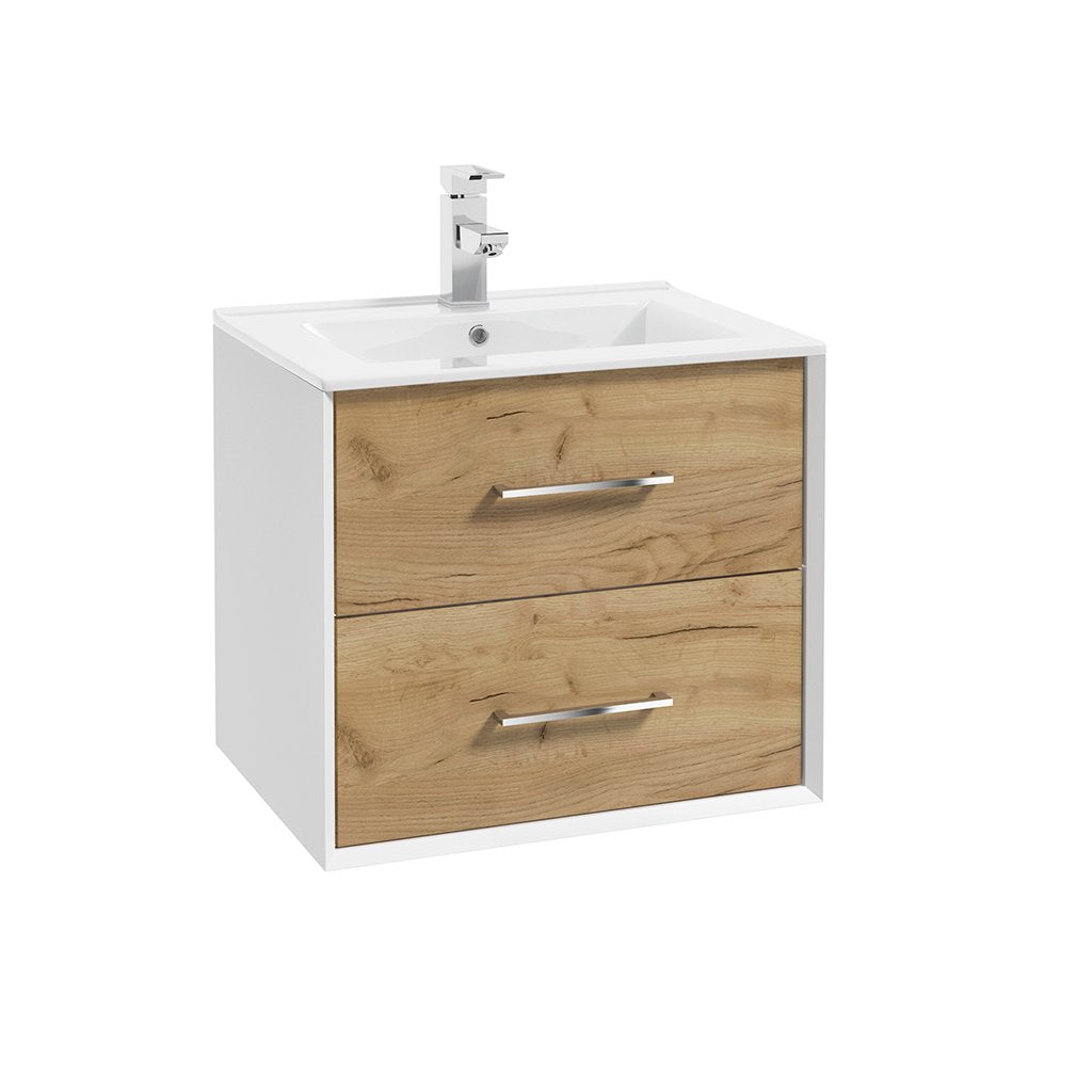 DAX Santa Ana single vanity cabinet 24" golden oak / white with Plan basin (DAX-STA-0124171-PLN)