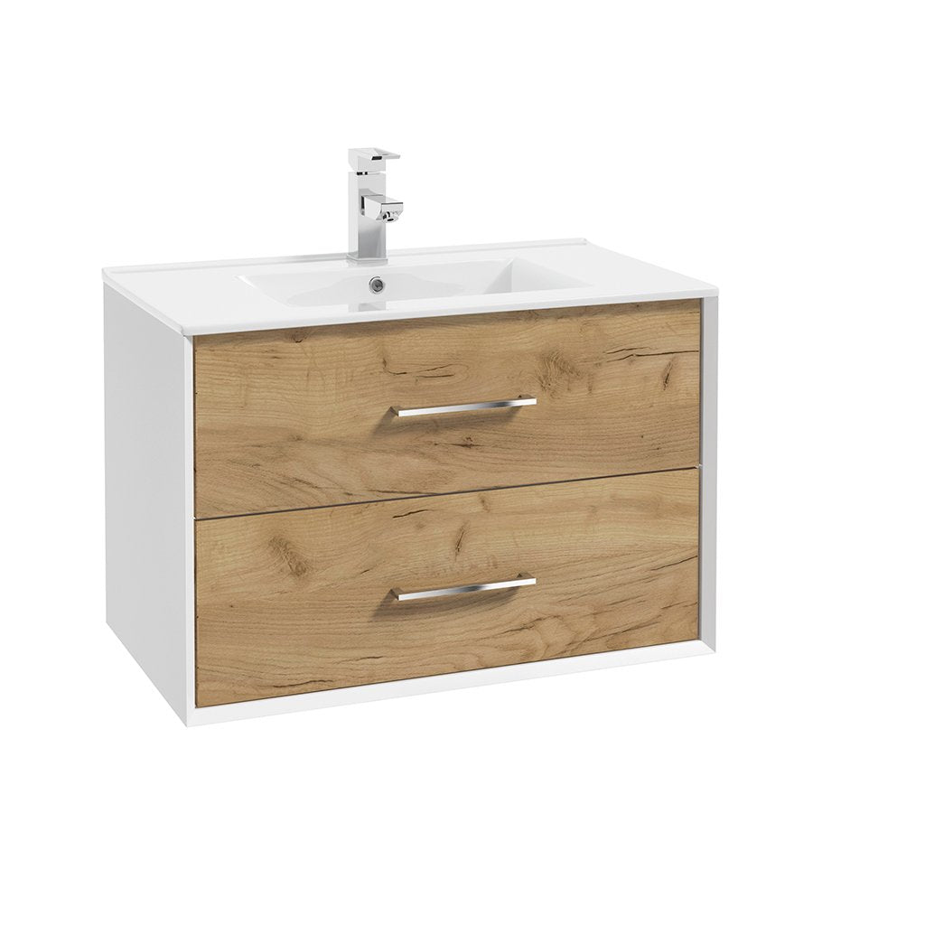 DAX Santa Ana single vanity cabinet 32" golden oak / white with Plan basin (DAX-STA-0132171-PLN)