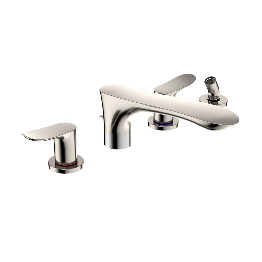 TOTO® GO Two-Handle Deck-Mount Roman Tub Filler Trim with Handshower, Polished Nickel - TBG01202U#PN