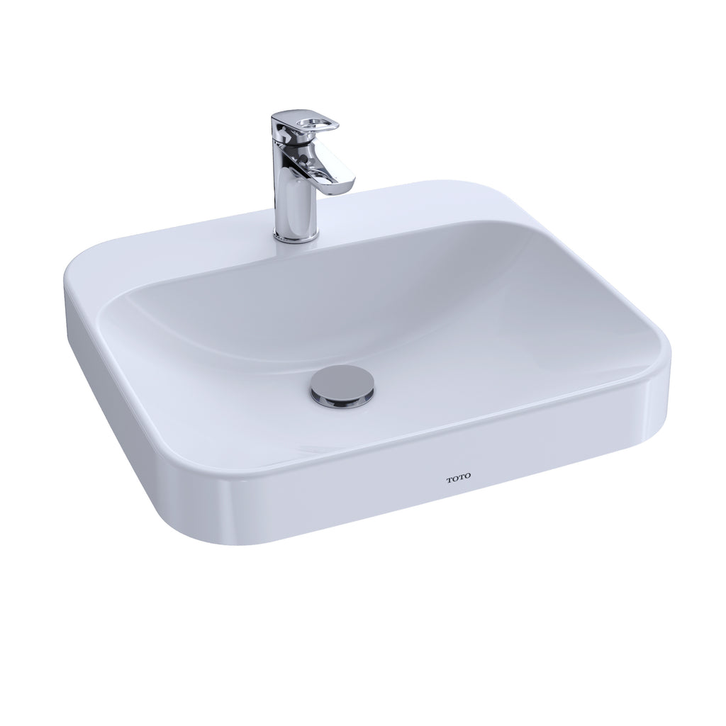 TOTO® Arvina™ Rectangular 20" Vessel Bathroom Sink with CeFiONtect™ for Single Hole Faucets, Cotton White - LT415G#01