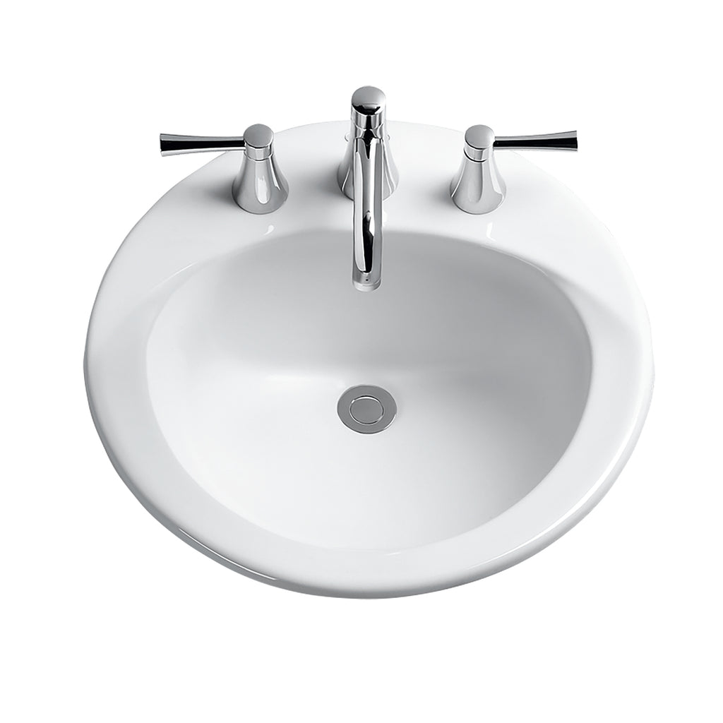 TOTO® Ultimate® Round Self-Rimming Drop-In Bathroom Sink with CeFiONtect™ for 8 Inch Center Faucets, Cotton White - LT512.8G#01