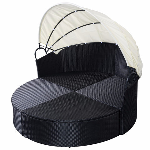 BRAVO! Outdoor Patio Sofa Furniture Round Retractable Canopy Daybed Black Wicker Rattan Outdoor Furniture  HW51820+