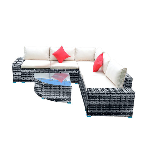 BRAVO! 7 Piece Large Outdoor Garden Yard Patio Furniture set  PE Rattan Wicker Sofa with Coffee Table Sectional Set