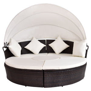 BRAVO! Outdoor Patio Canopy Cushioned Daybed Round Retractable Sofa Bed Modern Rattan Furniture Set HW54808+