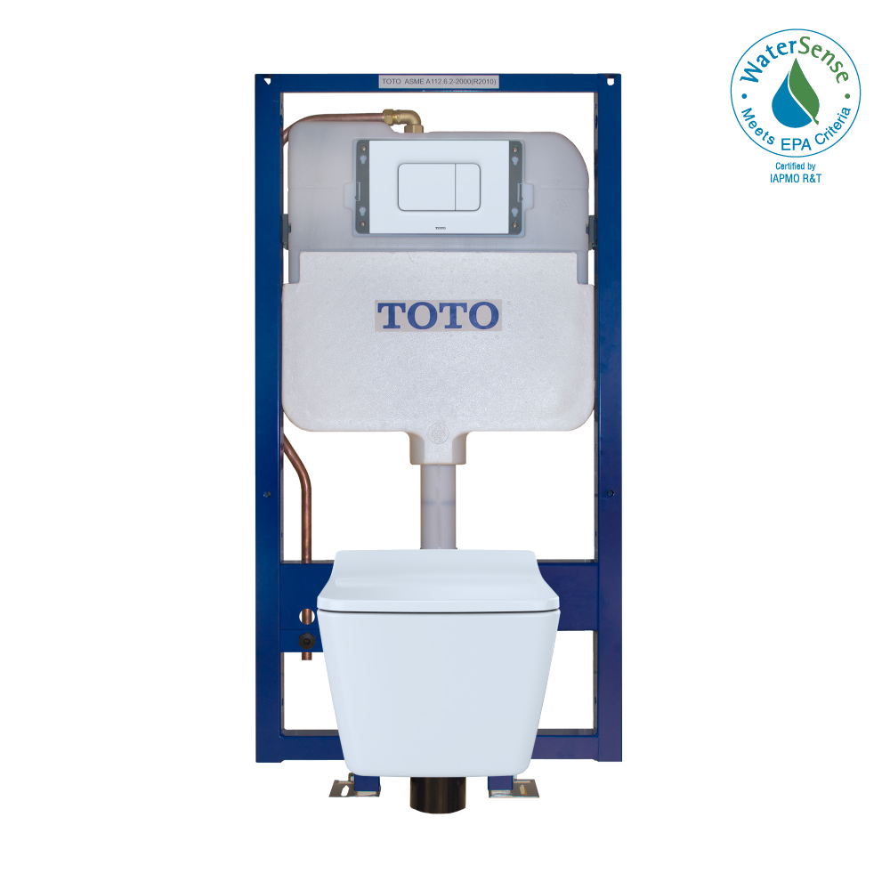 TOTO® SP Wall-Hung Square-Shape Toilet and DuoFit® In-Wall 1.28 and 0.9 GPF Dual-Flush Tank System with Copper Supply White - CWT449249CMFG#WH